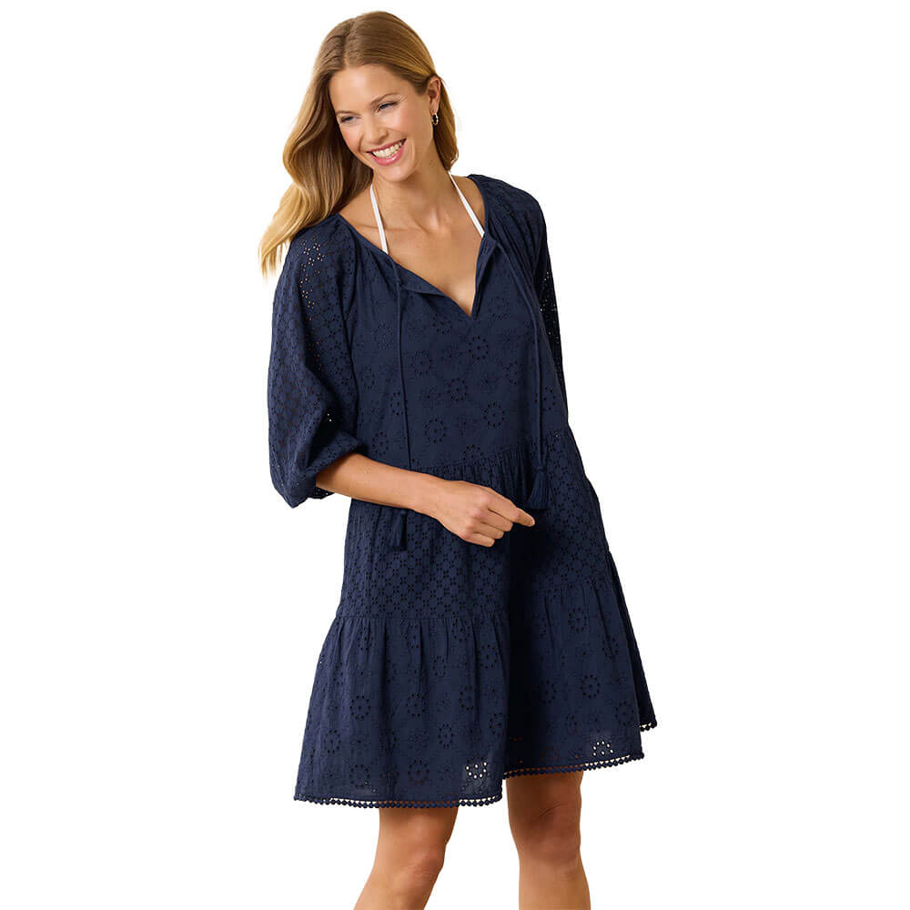 TOMMY BAHAMA WOMENS SWIMWEAR Tommy Bahama Harbour Eyelet Raglan Dress Cover Up   Mare Navy