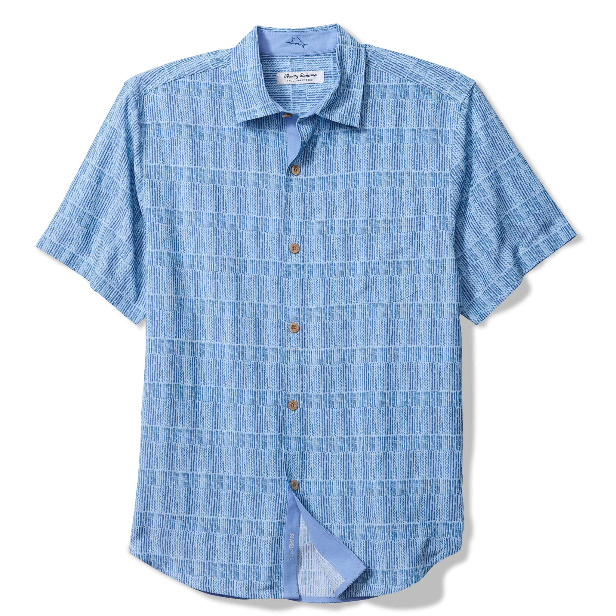 TOMMY BAHAMA MENS Tommy Bahama Men's IslandZone Coastal Ease Siena Geo Camp Shirt   Chambray Blue