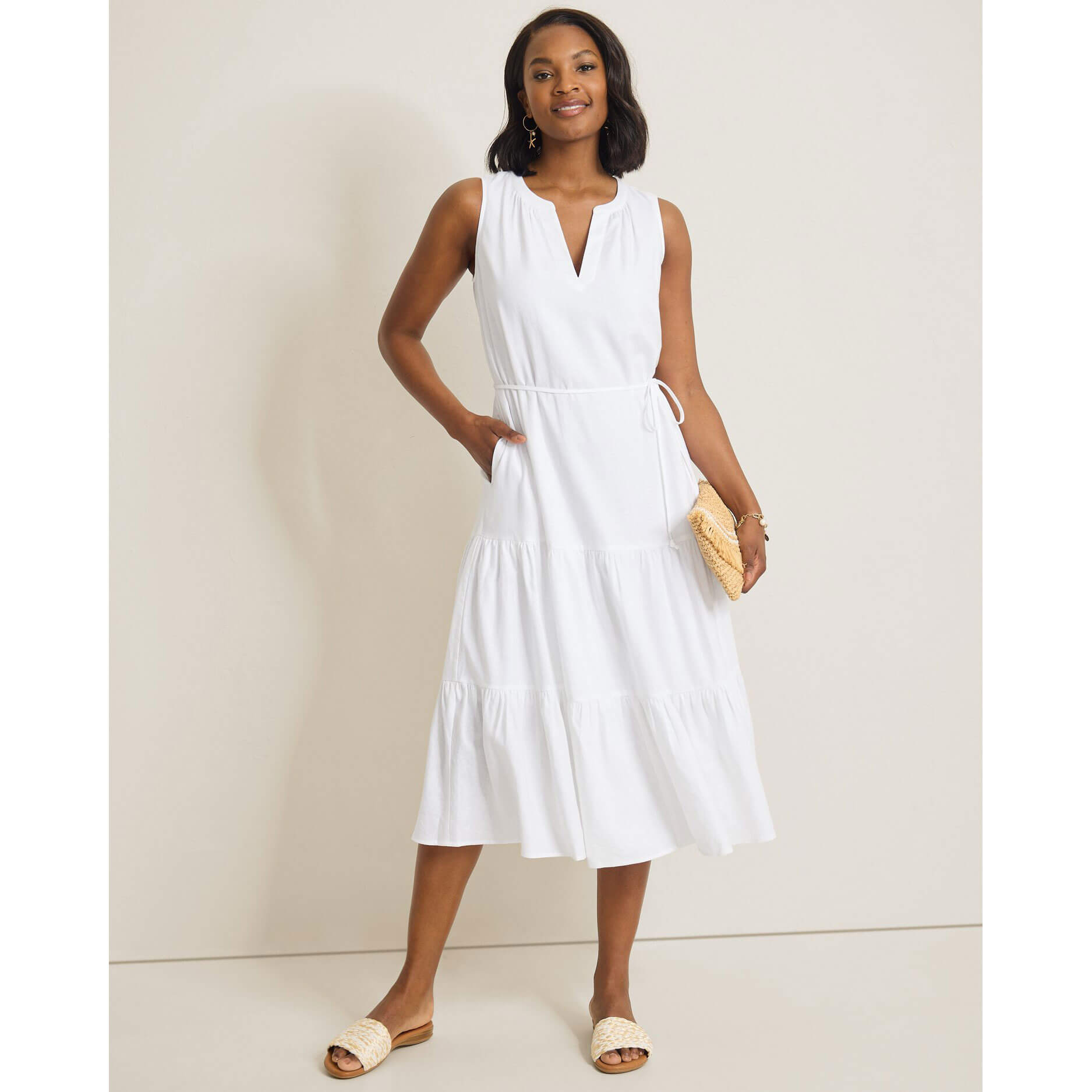 TOMMY BAHAMA WOMENS Tommy Bahama Women's Coastal Tide Sleeveless Sun Dress   White
