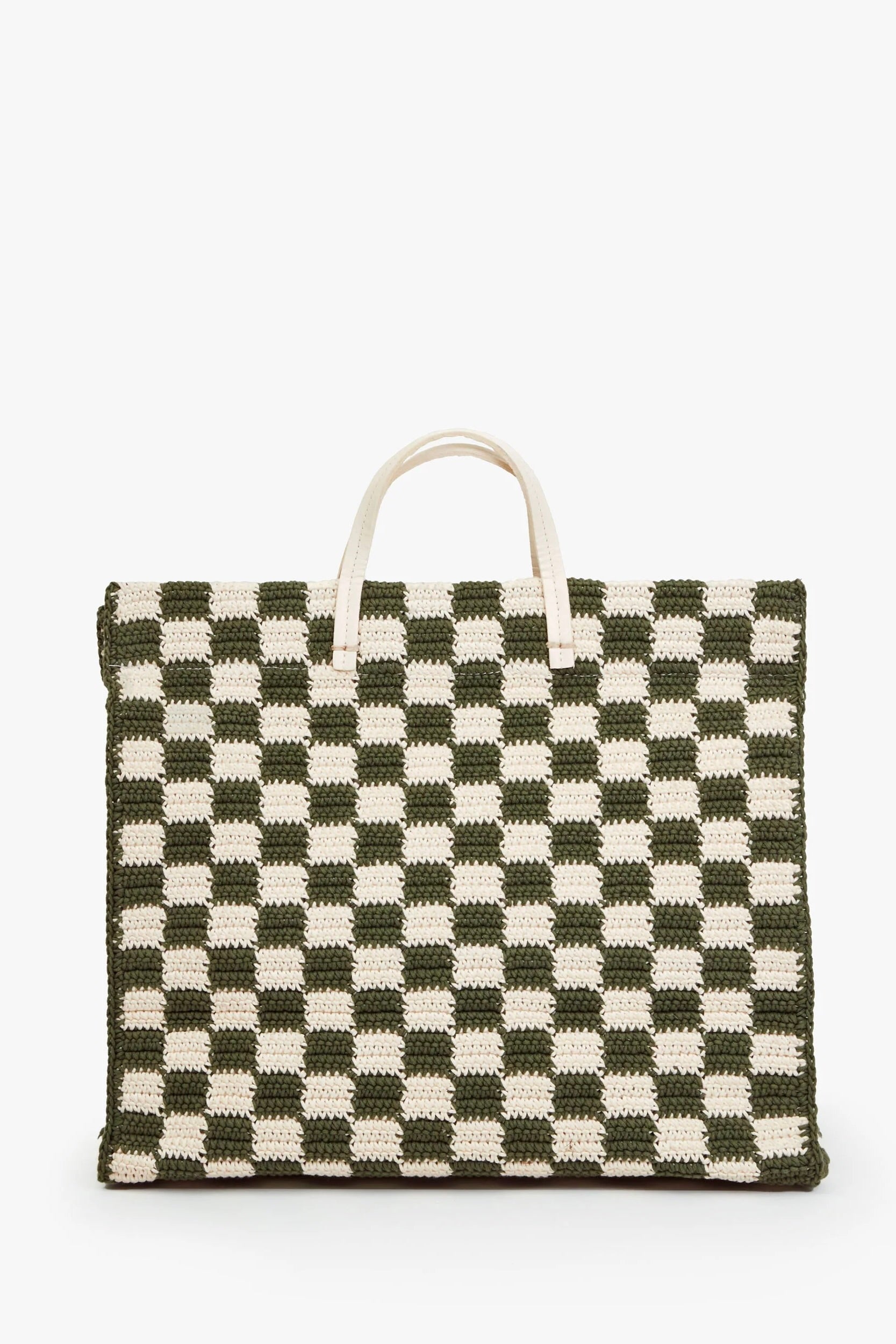 CLARE V. Summer Simple Tote   Olive & Cream Crochet Checker