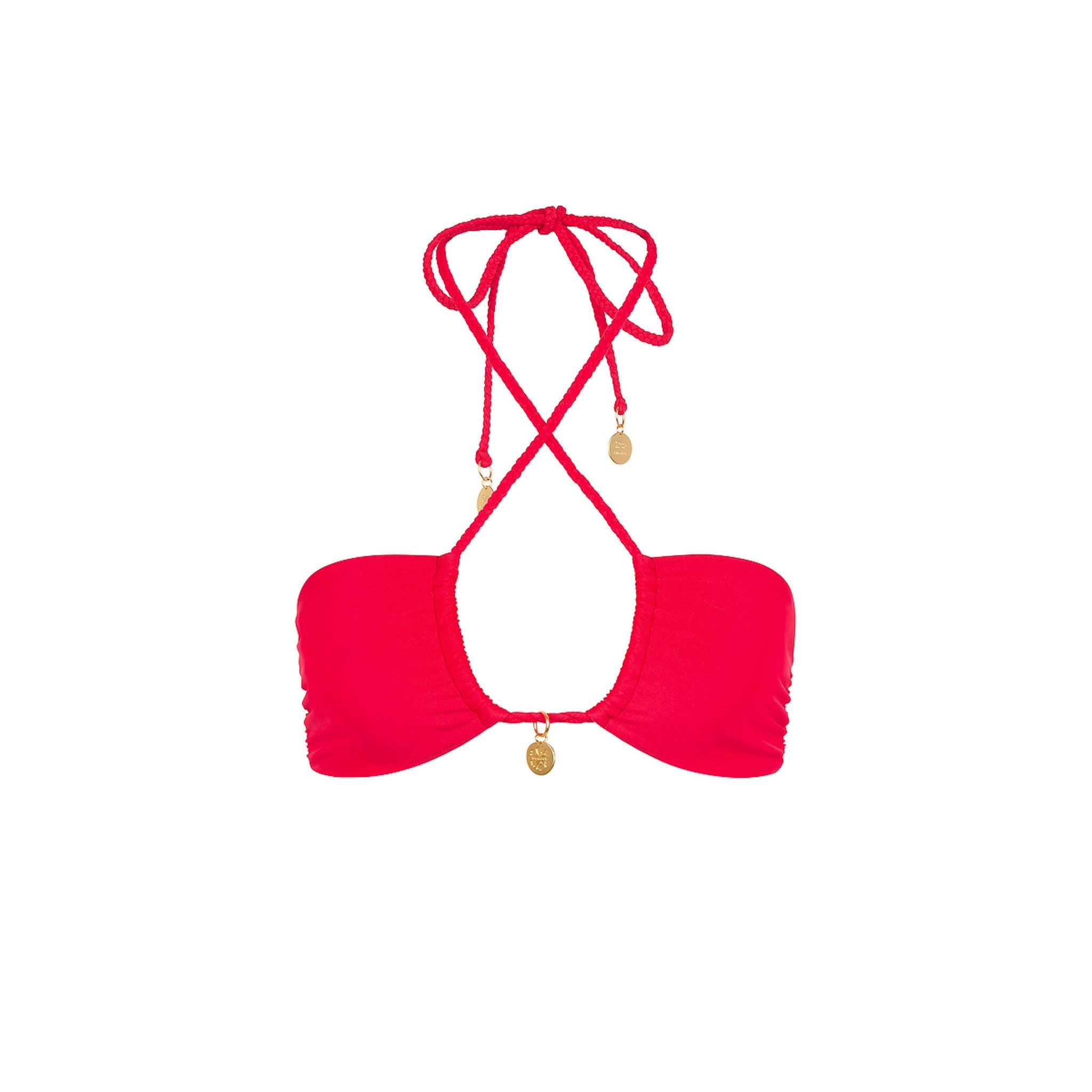 KULANI KINIS Braided Tie Bandeau Bikini Top   Cherry Crush