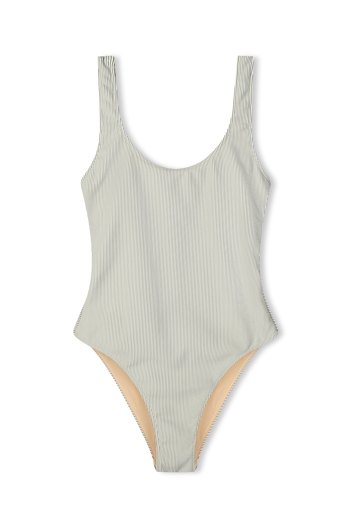 ZULU & ZEPHYR Signature Stripe Scooped Back One Piece   Coconut