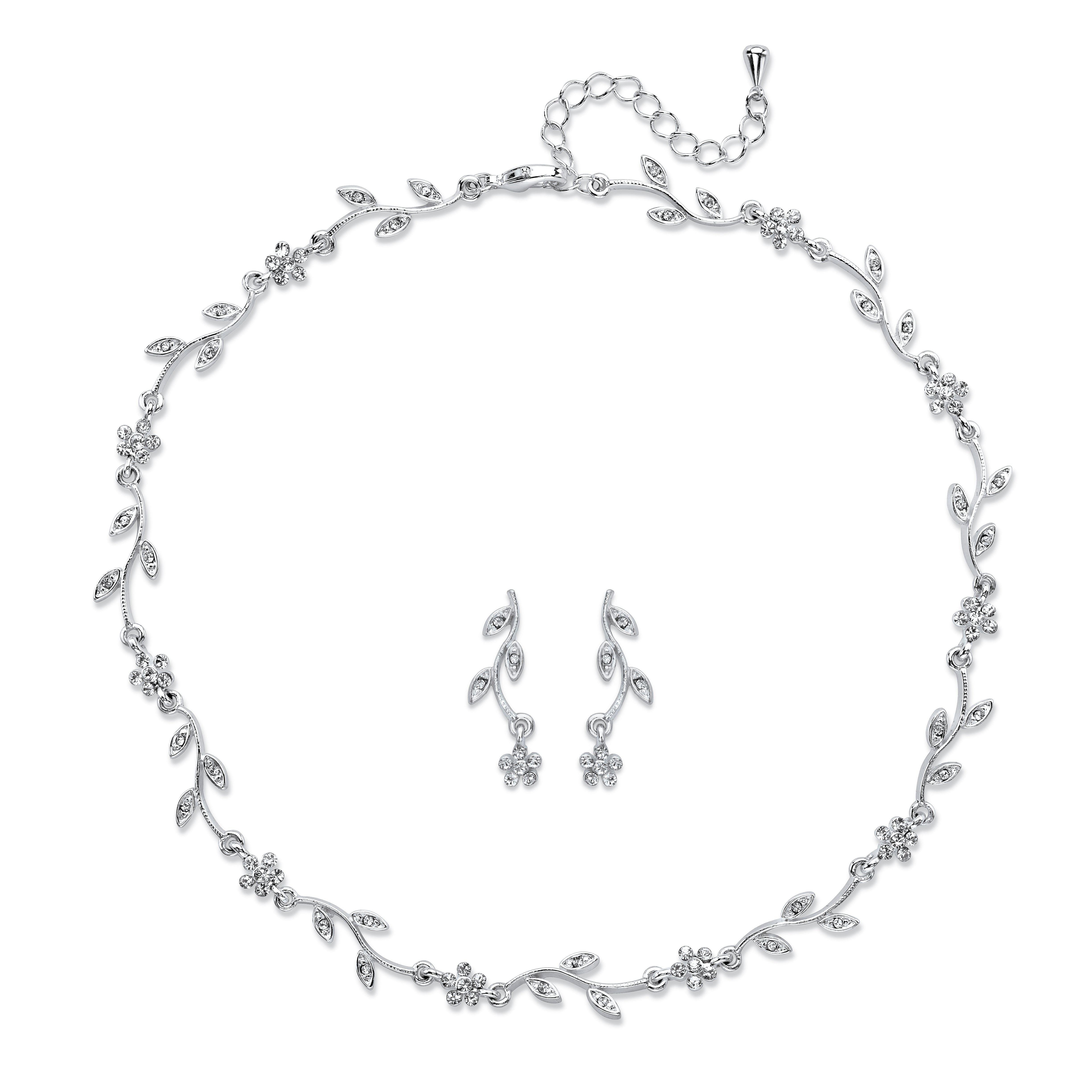 2894 Crystal Florida Vine Necklace and Earring Set Silvertone