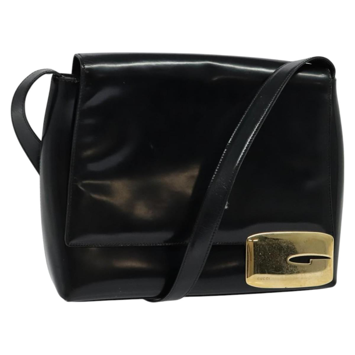 GUCCI Shoulder Bag Enamel Black Gold 001 3444 1812 Auth ar13542