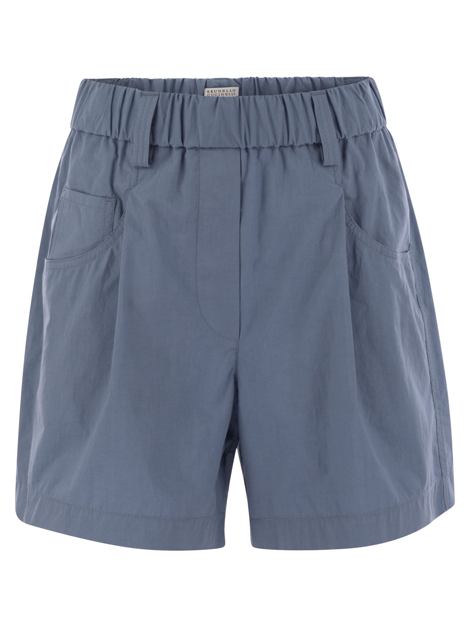 Brunello Cucinelli Five Pocket Shorts In Lightweight Wrinkled Cotton Poplin With Shiny Tab