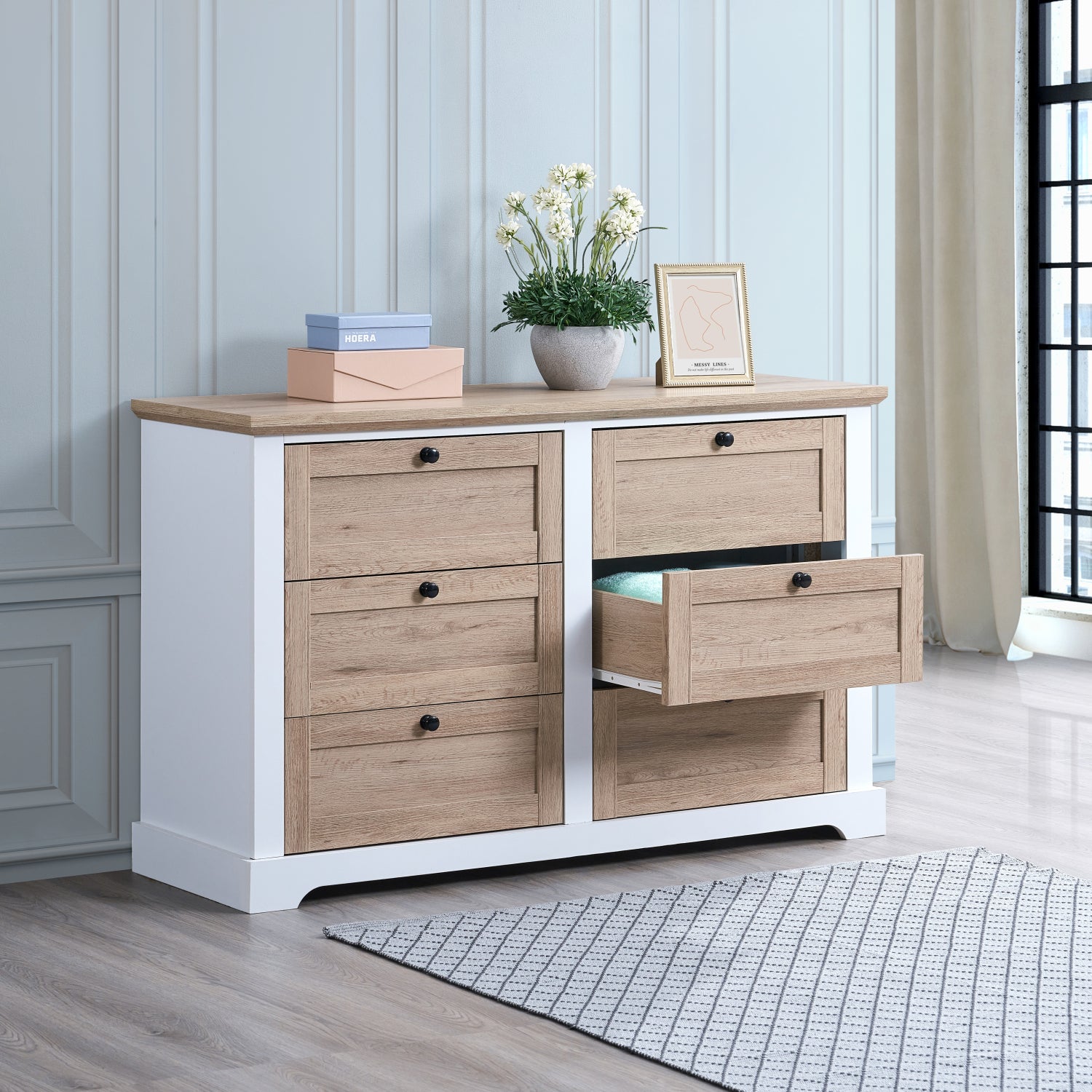 2594 Streamdale Modern 6 Drawer Dresser White Oak Top