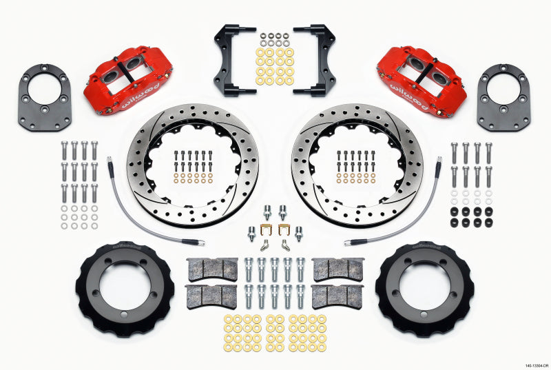 Wilwood Narrow Superlite 4R Front Hat Kit 12.88in Drill Red 66 75 Ford Bronco Dana 30/44 w/Lines