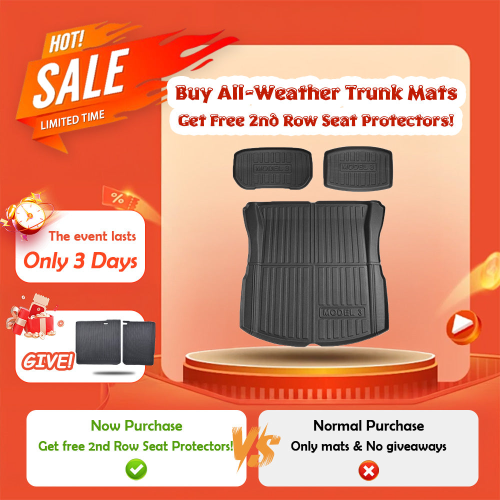 YESLAK 【Buy 1 Get 1】Tesla Model 3 Highland 2024 2025 All Weather Trunk Liner (TPE) + FREE 2nd Row Seat Protectors!