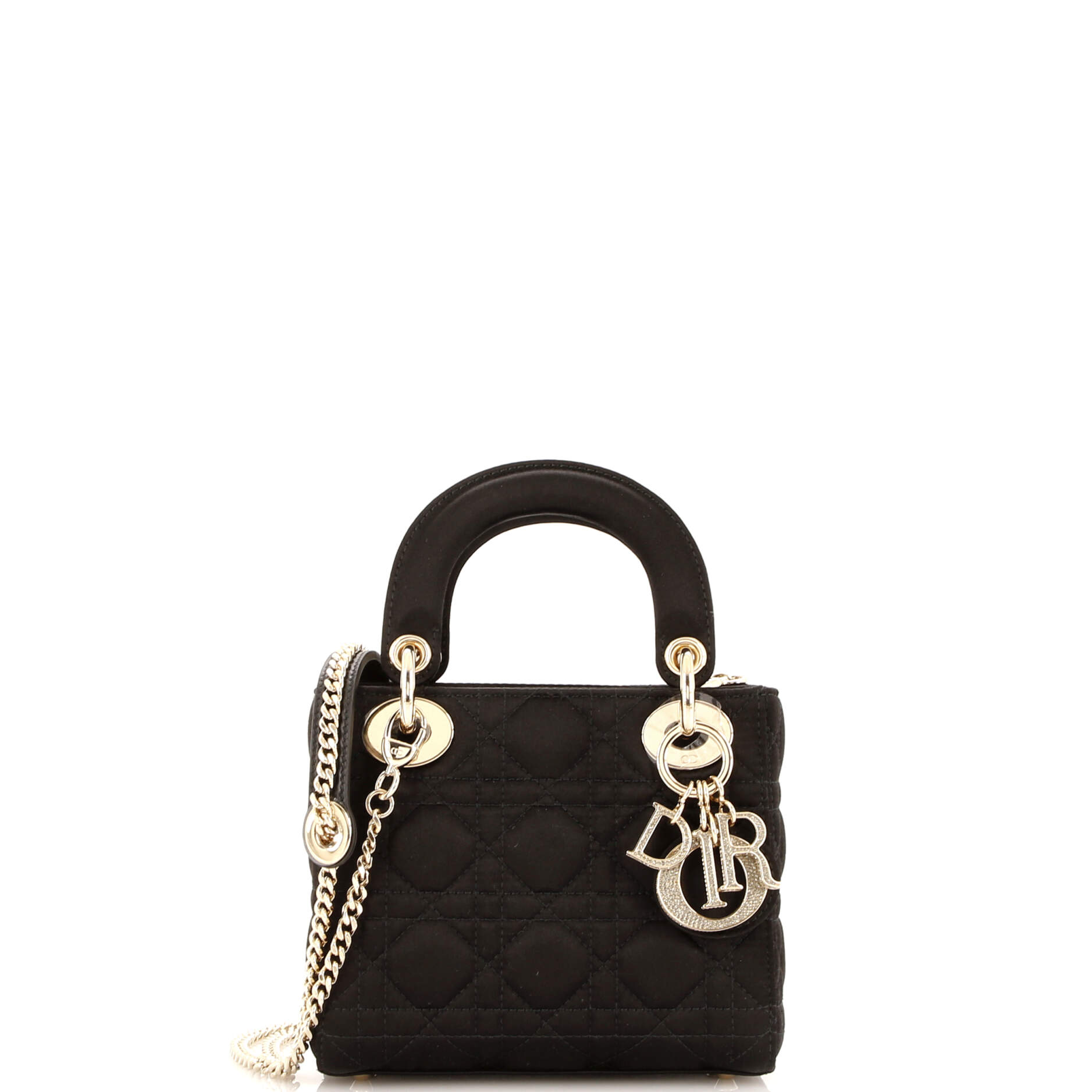 2860 Lady Dior Bag Cannage Quilt Satin with Crystal Charms Mini