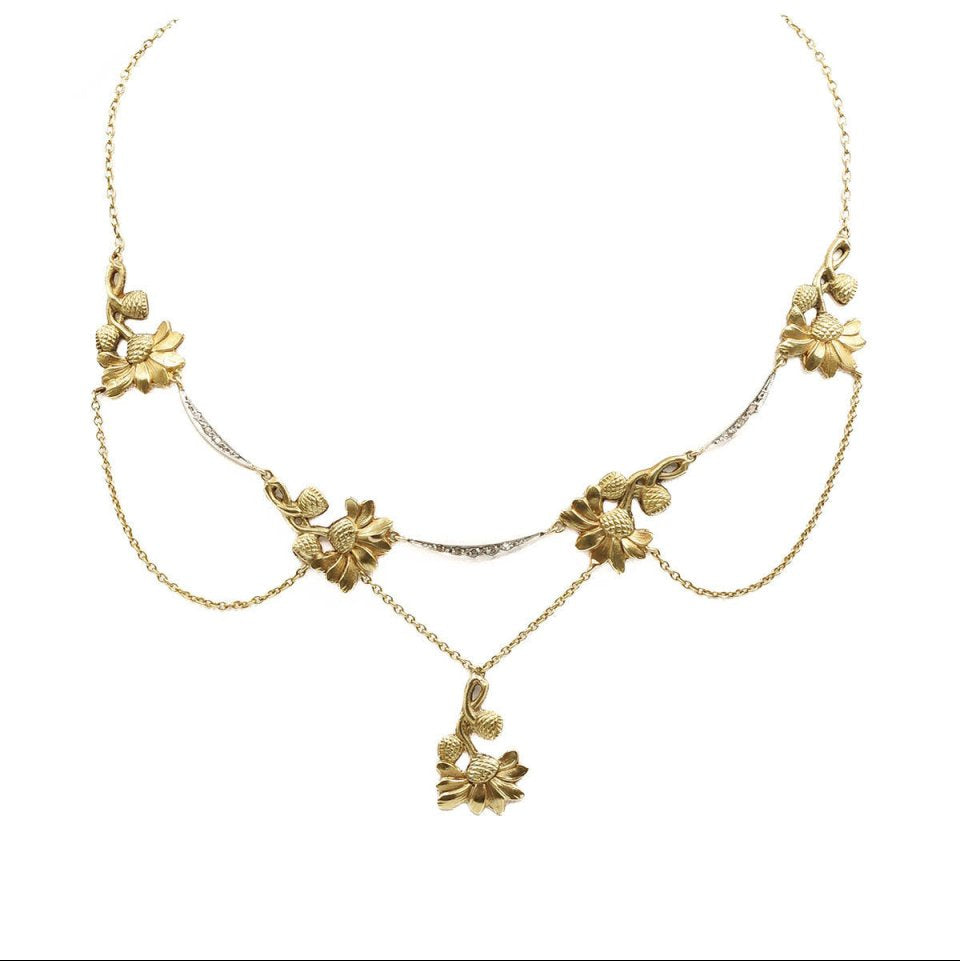 MAISON MOHS Collier Art Nouveau en or jaune  platine et diamants