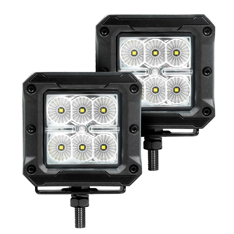 Go Rhino Xplor Bright Series Cube LED Flood Light Kit (Surface/Threaded Stud Mount) 3x3   Blk (Pair)