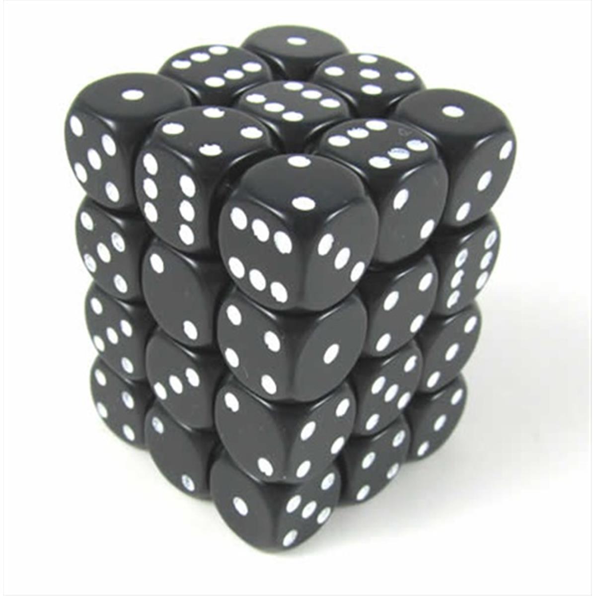 2297 Chessex Manufacturing 25808 Opaque Black With White   12 mm Six Sided Dice Set Of 36