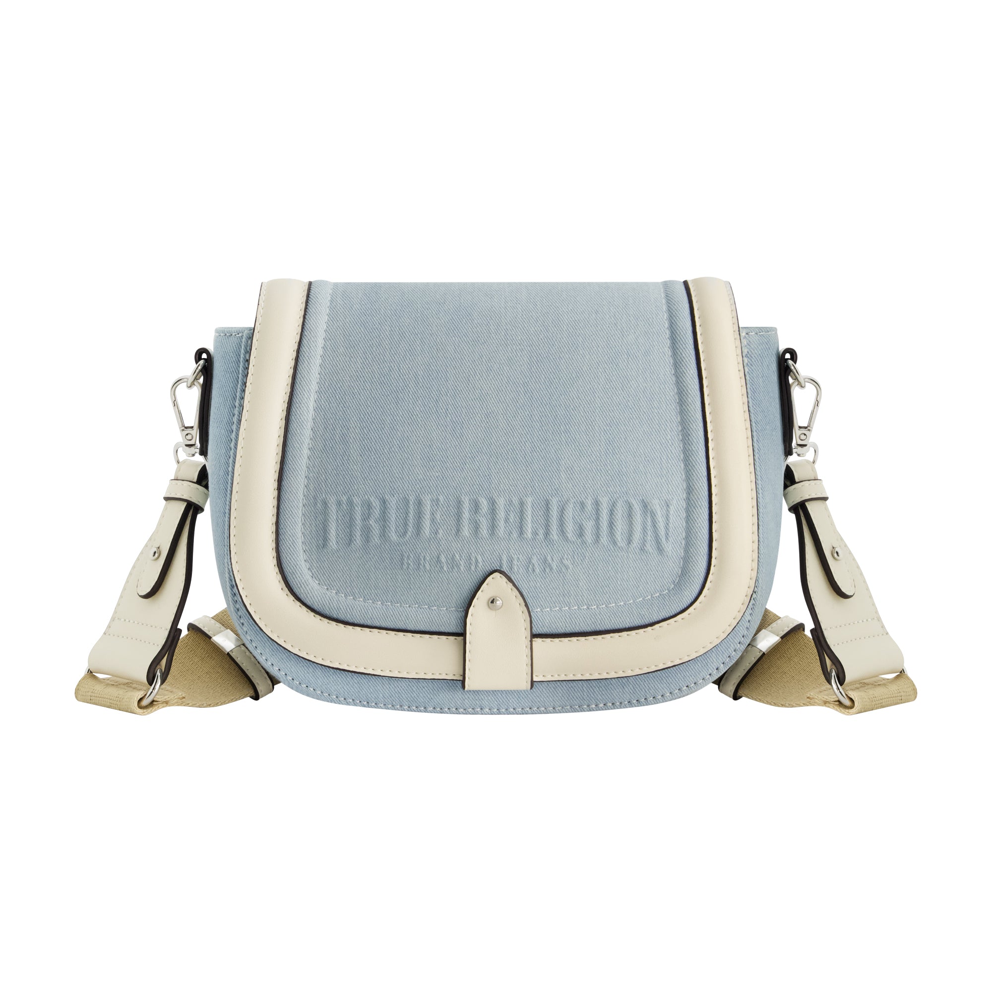 2324 True Religion Distressed Logo Denim Saddle Bag