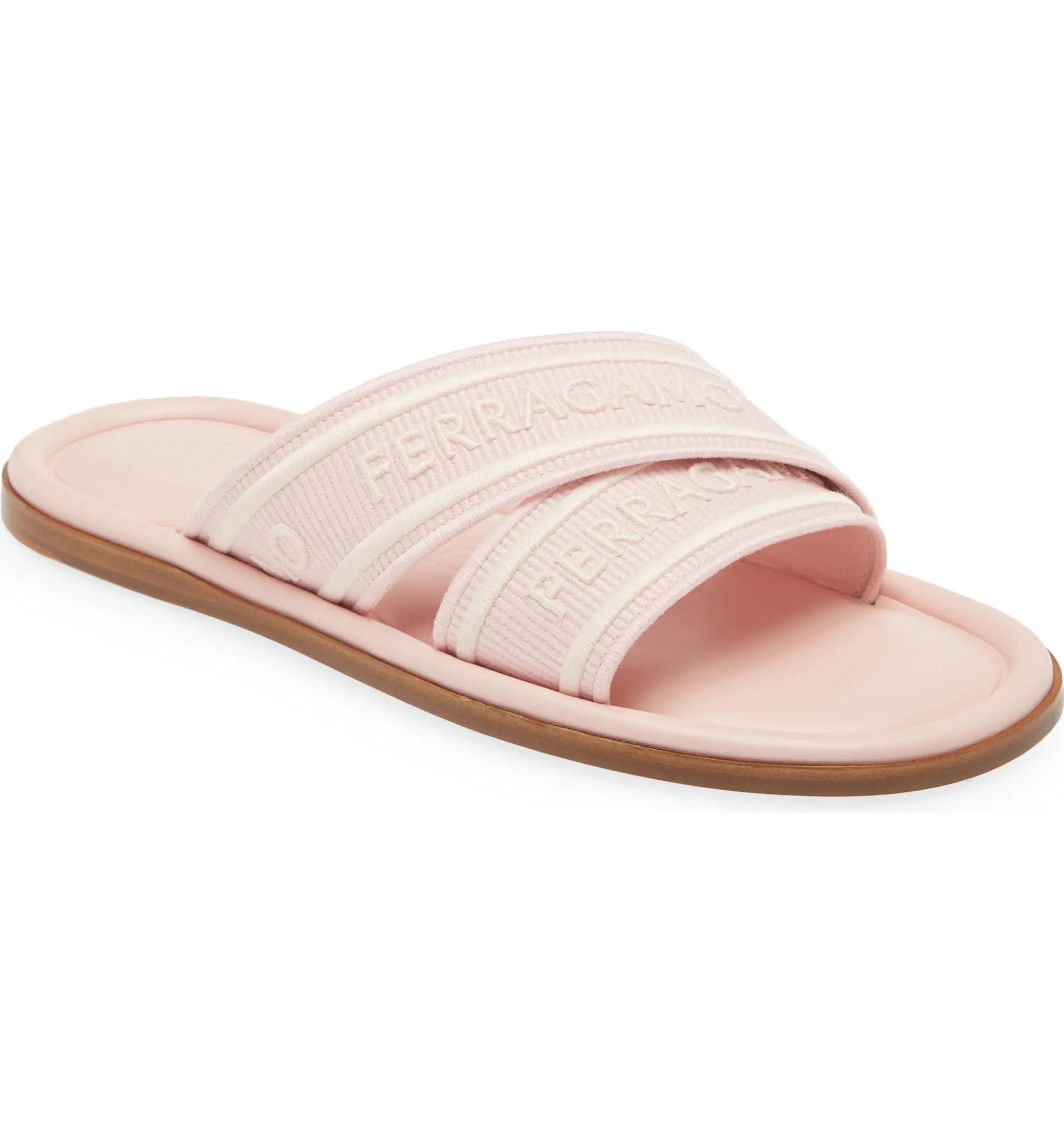 2714 Salvatore Ferragamo Women's Laurene Logo Slide Sandals  Pink
