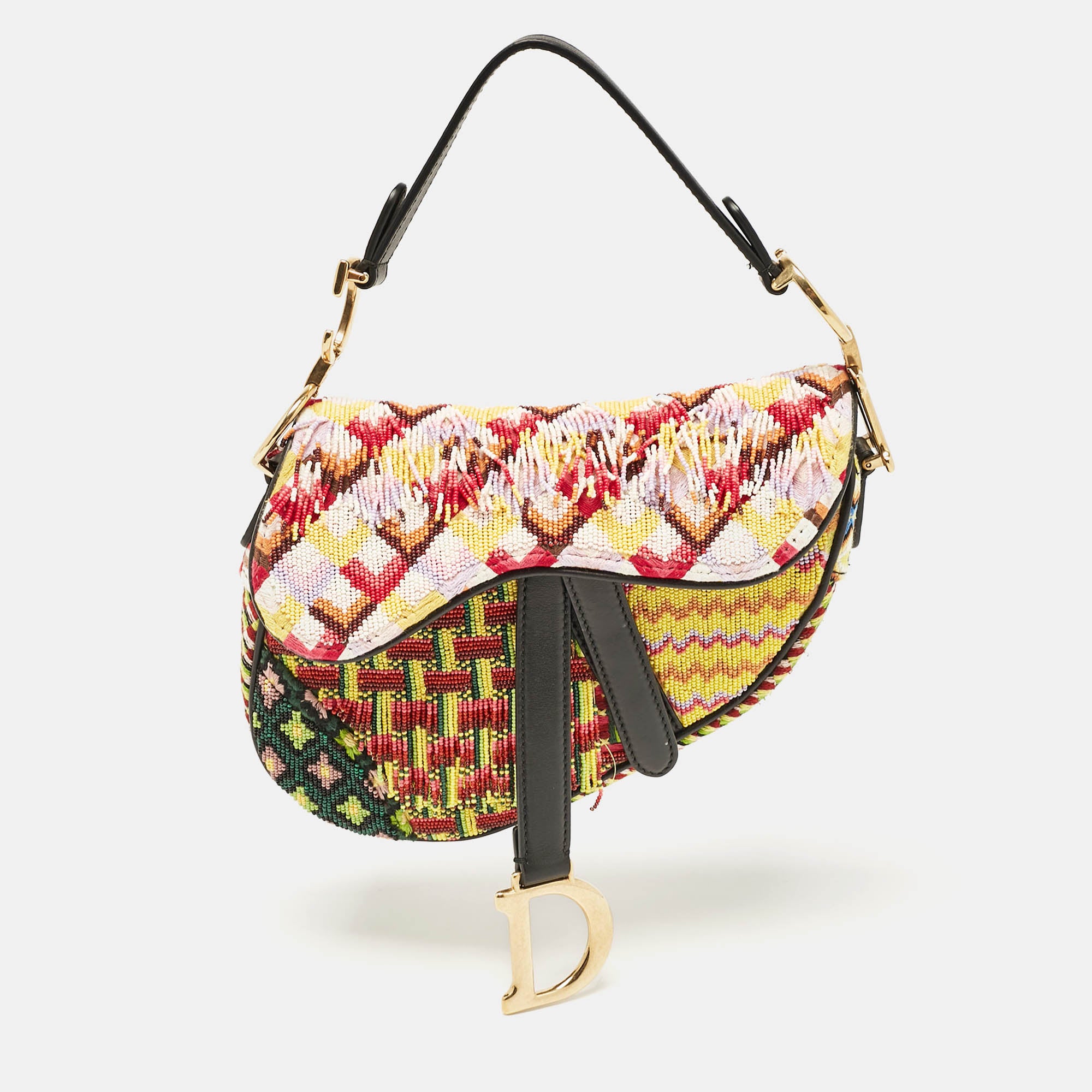 2613 Dior Multicolor Beaded Mini Saddle Bag