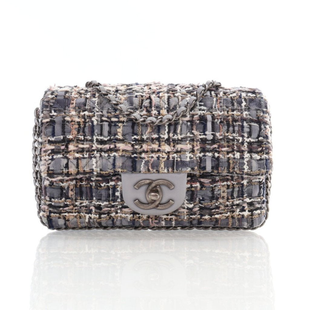 2821 Chanel Mini Grey Multicolor Tweed River of Pearls Rectangle Flap RHW 30072283