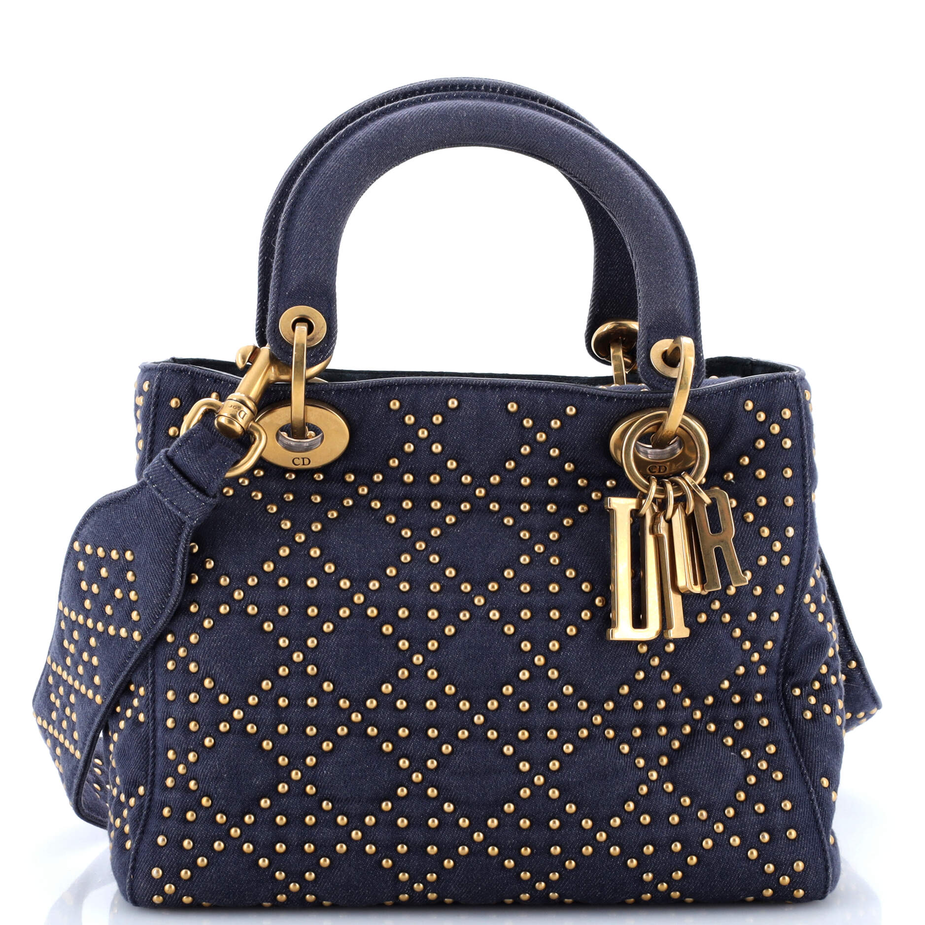 2860 Supple Lady Dior Bag Cannage Studded Denim Medium