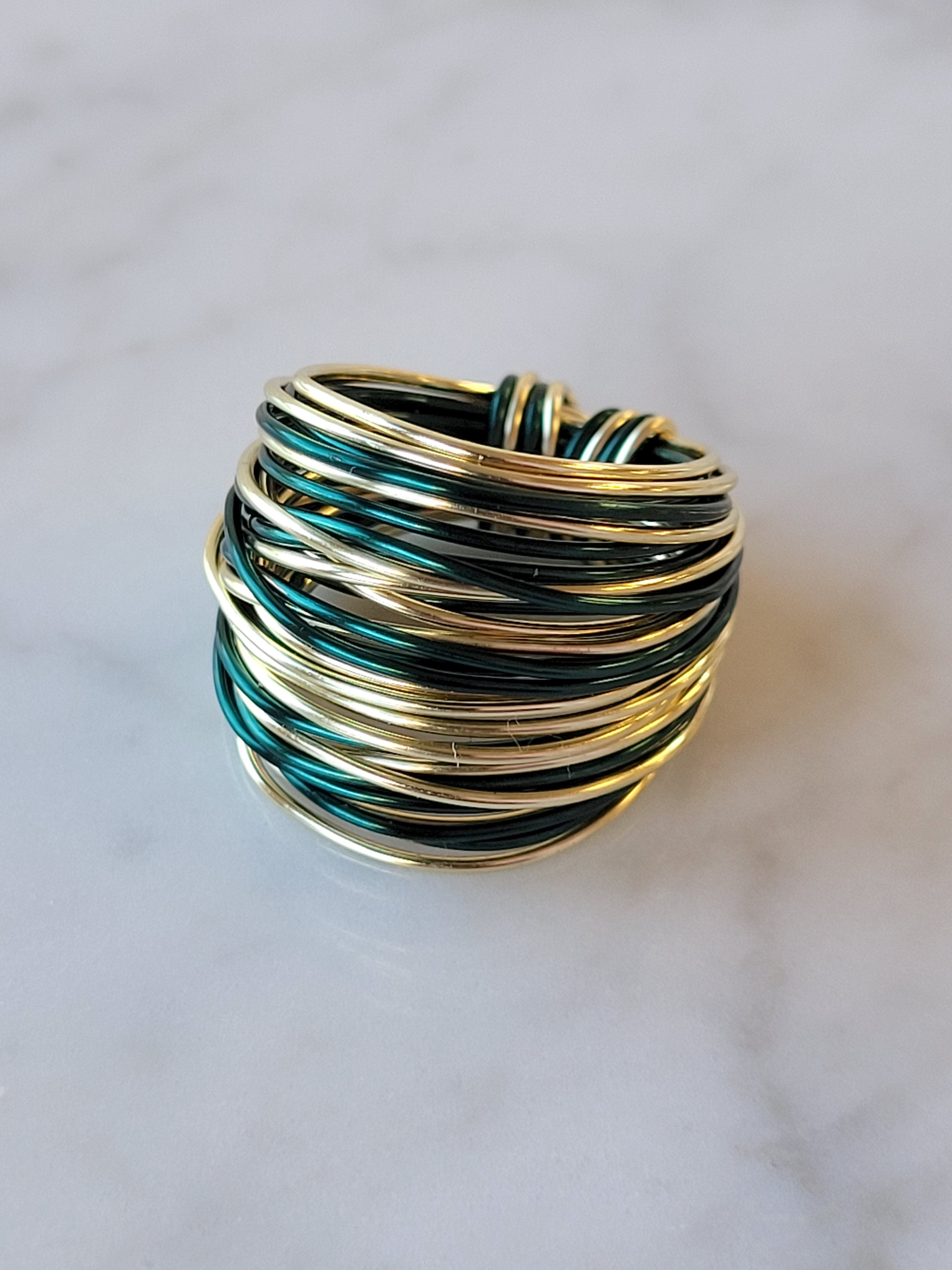 2274 Marcia Wire Wrap Ring in Green and Gold