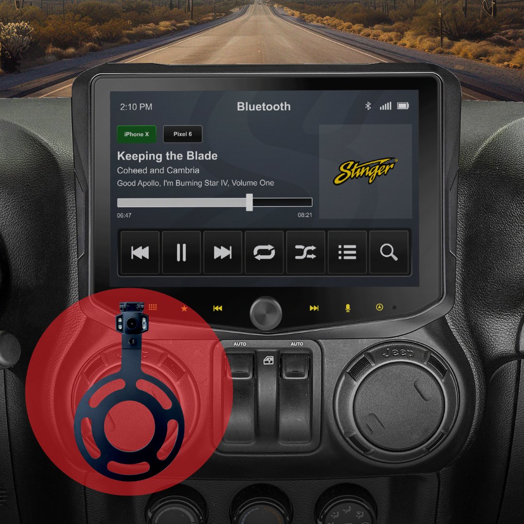 STINGER HEIGH10+ Jeep Wrangler JK (2011 2018) 10" Radio Fully Integrated Kit with Backup Camera & Spare Tire Mount