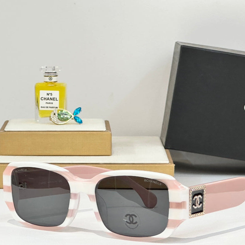 CHANEL SUNGLASS RECTANGULAR SUNGLASSES CH4366 IN ACETATE EMBOSSED CRYSTAL