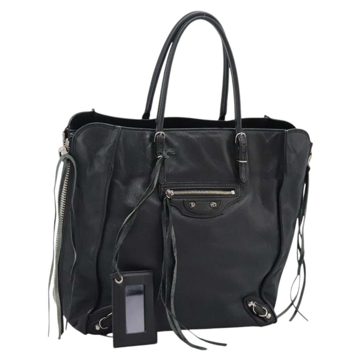 BALENCIAGA The Paper Hand Bag Leather Black 255412 Auth nb026