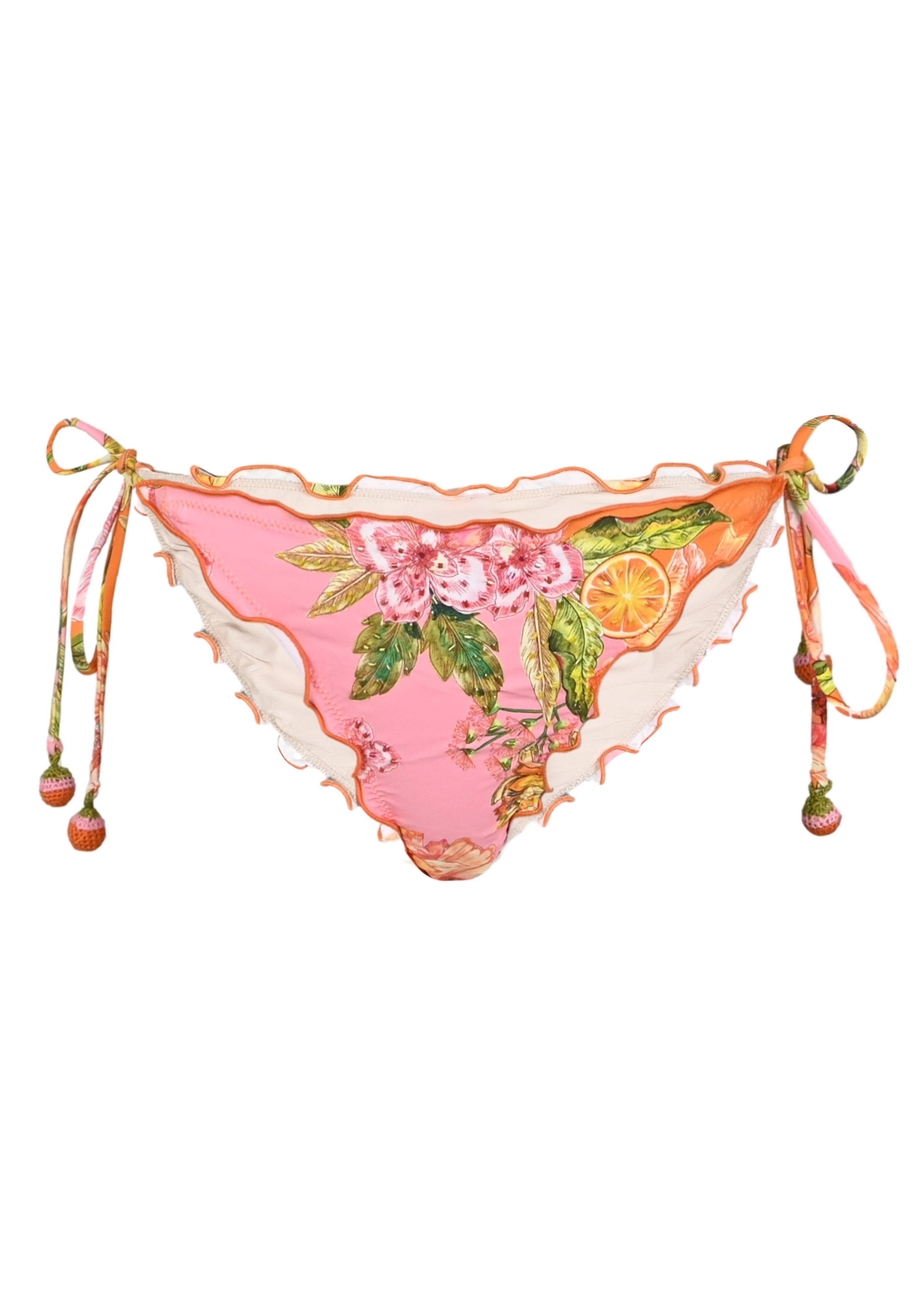 PQ SWIM Embroidered Lettuce Edge Tie Side Bottom Full Clementine