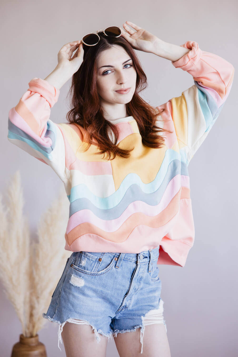Simply Southern Patched Sun Sweatshirt for Women in Multi   PP 0125 CRW PATCH SUN