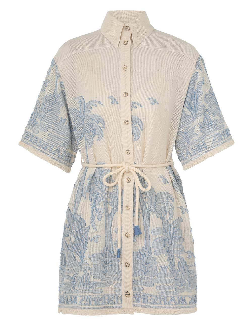 ZIMMERMANN Ottie Palm Shirt Dress Cream Blue