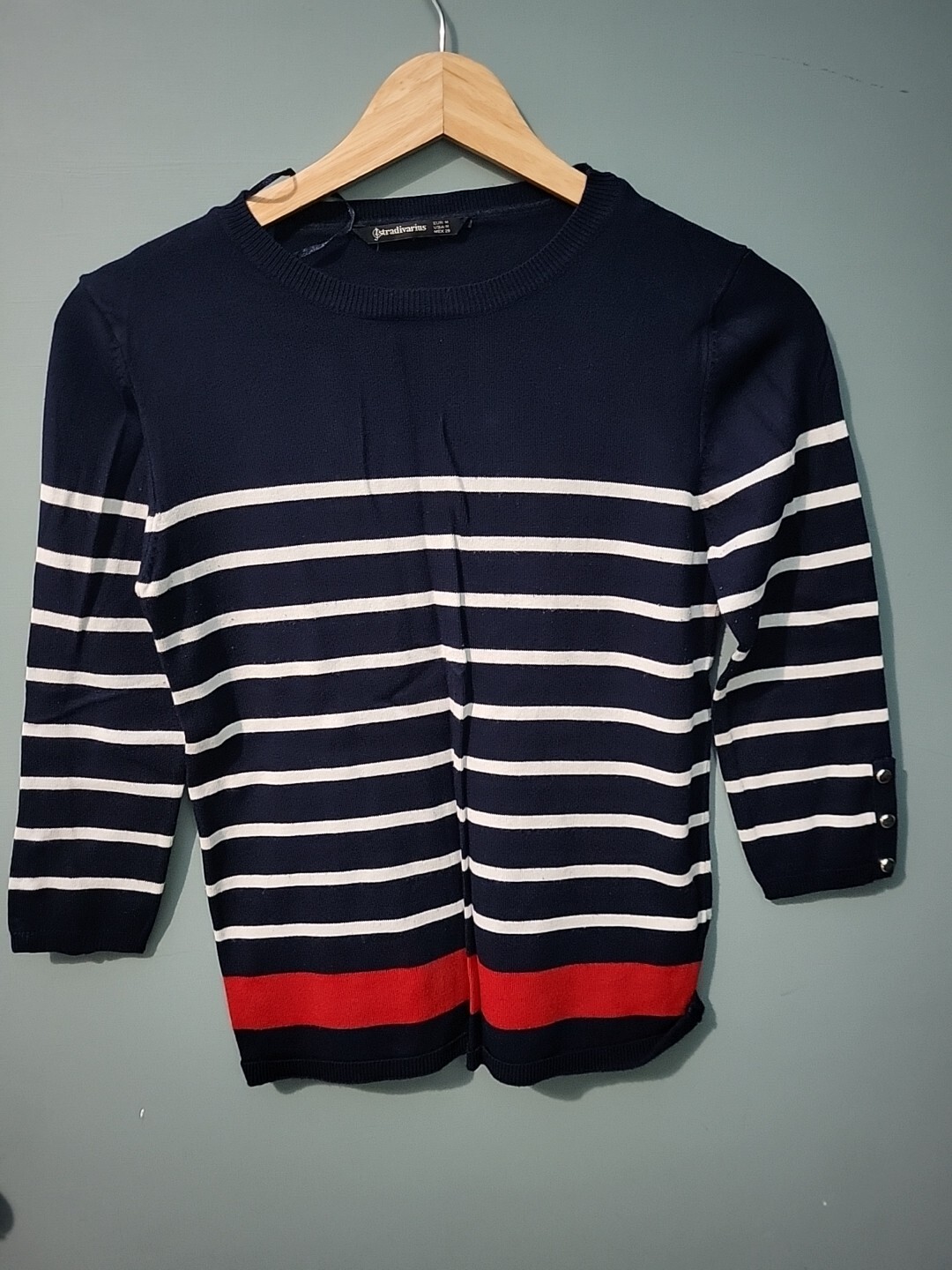 Stradivarius Size M Medium Blue Stripe 3 4 Sleeve Jumper * (1223 60)