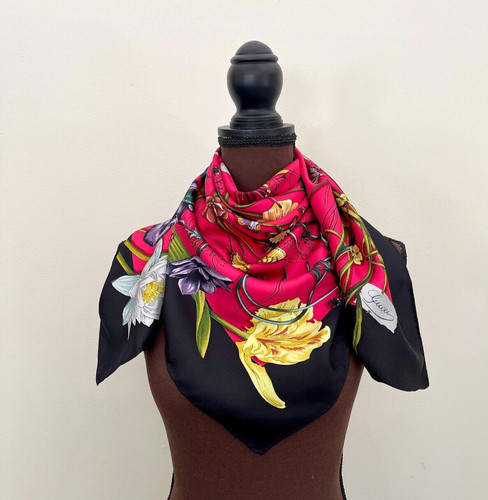 New Unisex Gucci Scarf With Gift Box Flora Print Multicolor Pink Silk Wrap
