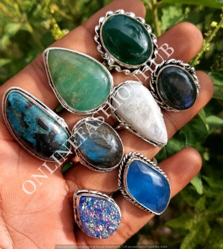 Moonstone & Mix Gemstone 925 Sterling Silver Plated Wholesale Fancy Rings Lot