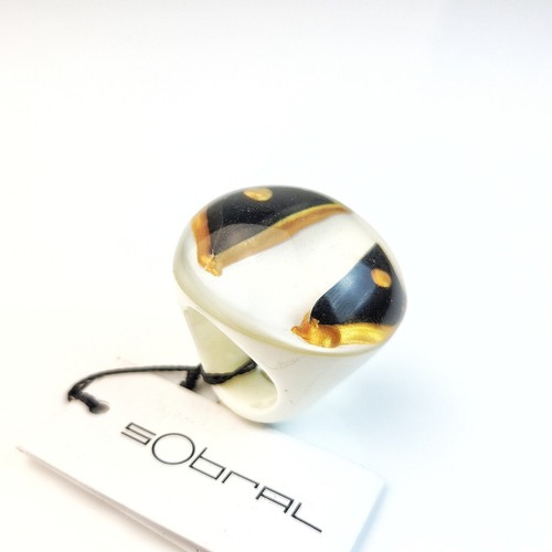 Sobral Tribalism Leopard White Black Gold Artist Made Statement Ring Size 7