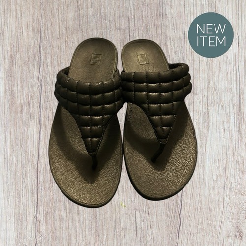 FitFlop Lulu Padded Shimmy Suede Open Toe Thong Sandals Women's Size 10 Black