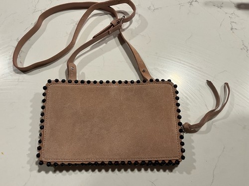 ZARA Woman Cow Leather Bag Crossbody Purse Beaded Blush Pink B 50