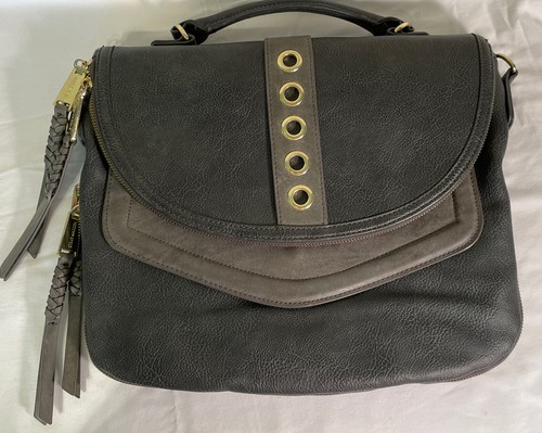 Steve Madden Large G Studded Gray Handbag Purse Zip Closure Multiple Pockets