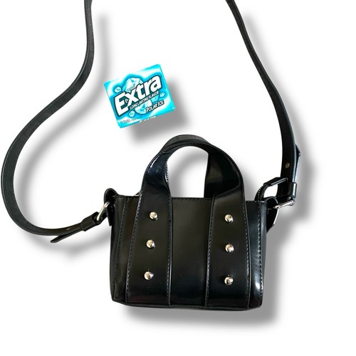 Zara Studded Mini Crossbody Bag Purse Black Silver Top Handle Zipper Edgy Grunge