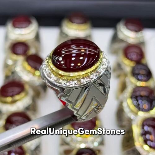 Beautiful Red Yemeni Agate Aqeeq Ring Natural Haqeeq 925 Sterling Silver Ring