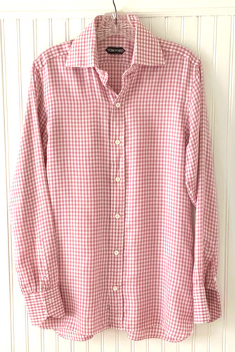 Tom Ford Light Pink Long Sleeve Shirt Gingham Checkered Button Down 38   15 READ
