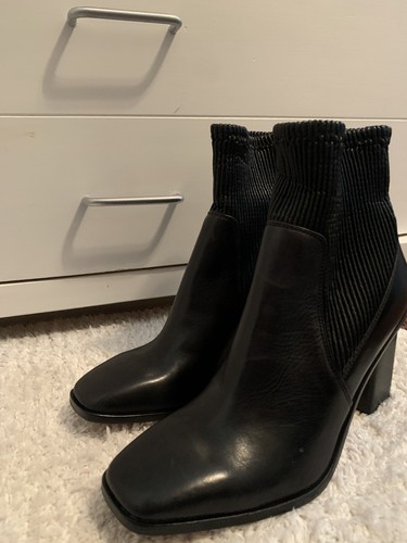 Vince Camuto Womens Dasta Boots Size 8m Black Leather Block Heel Square Toe Shoe