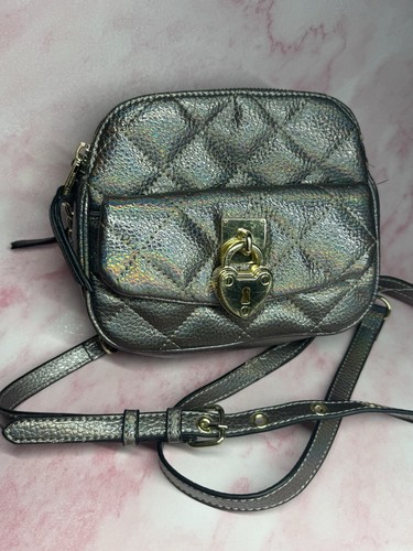 Juicy Couture Iridescent Pewter Metallic Sheen Quilted Crossbody Bag