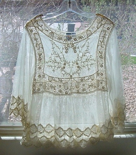 THE ROW Ivory or Ecru PINK MELO Romantic Boho Crochet Mesh 3 4 Sleeve Smock Top Blo M