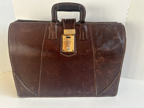 STATE BAGS VTG Atlas of Philly Leather Briefcase Attache Doctor Lawyer Army Bag 18”x13”x7”