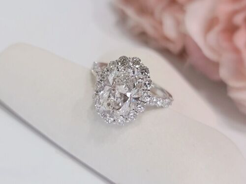 2.96Ct Oval IGL Certified Moissanite Engagement Ring 14K Solid White Gold Size 7