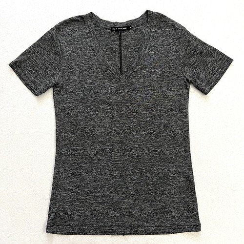 Rag & Bone Women Marled Heather Charcoal Gray Short Sleeve V Neck Shirt 12732 S