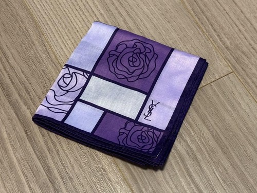 YSL Yves Saint Laurent handkerchief cotton 50cm 19″ square flower purple