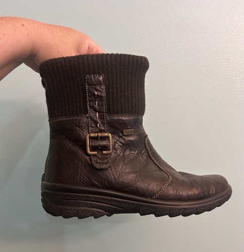Rieker Hillary Crinkle Leather Wool Lined Zip Boots Black Women's Size 8.5