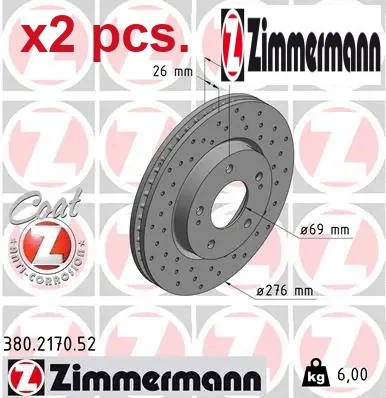 X2 PZ SET DISCHI FRENO ANTERIORI SINISTRO E DESTRO 380.2170.52 ZIMMERMANN I
