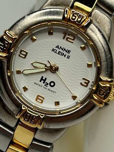 Anne Klein H2O Watch Womens Two Tone Metal Band White Face SMALL WRIST READ