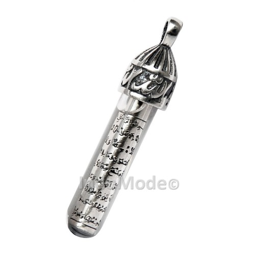 Ayatul Kursi Zamzam Water Vial Pendant St. Silver Glass Tube Allah Top for Chain