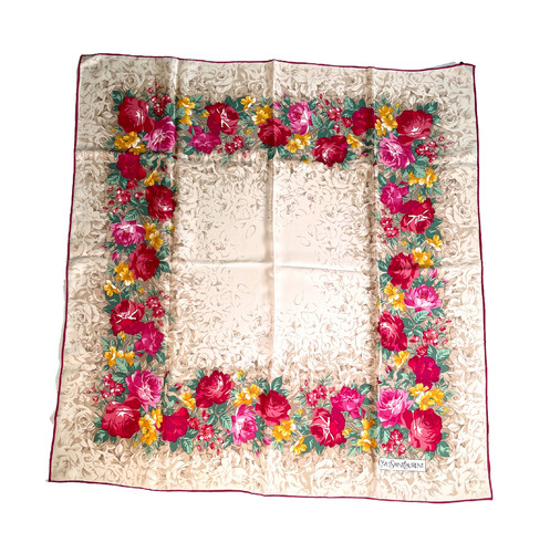YSL Vintage Yves Saint Laurent Silk Scarf Floral Pattern